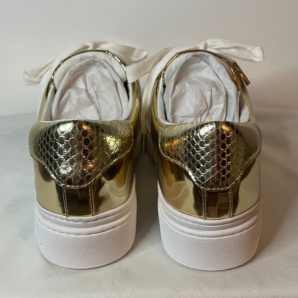 NWT Michael Kors pale metallic gold snakeskin heel lace up platform sneakers! - Picture 6 of 15